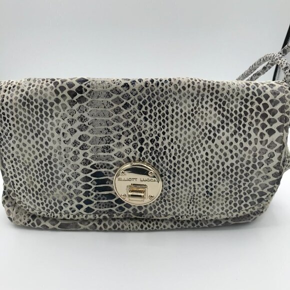 Elliott Lucca Gray Snakeskin Leather Style Pocket Double Handle Shoulder Bag - Picture 10 of 16